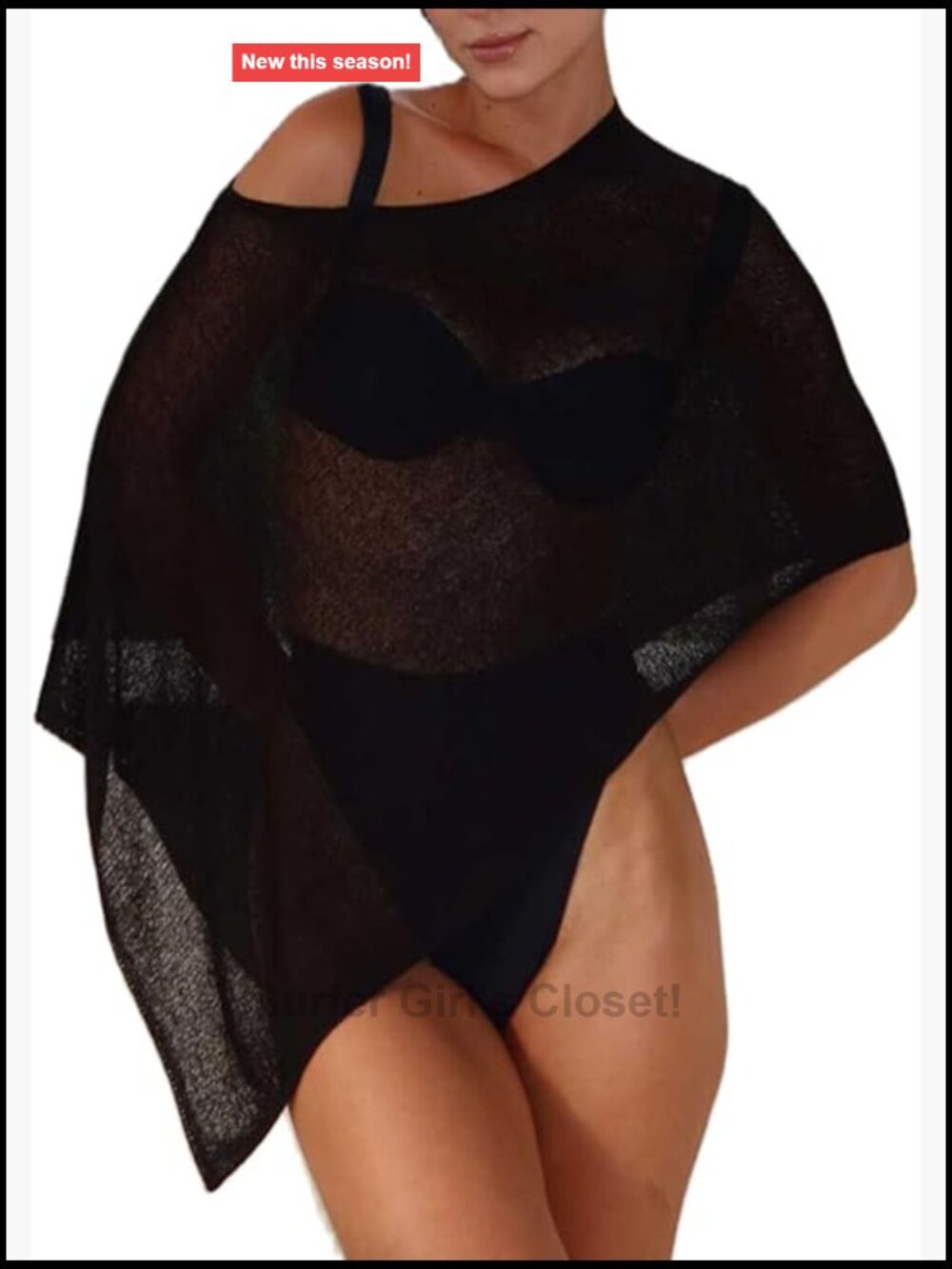 Mesh Knit Sheer Poncho Top Lightweight Off Shoulder Asymmetric Beach Cover Up